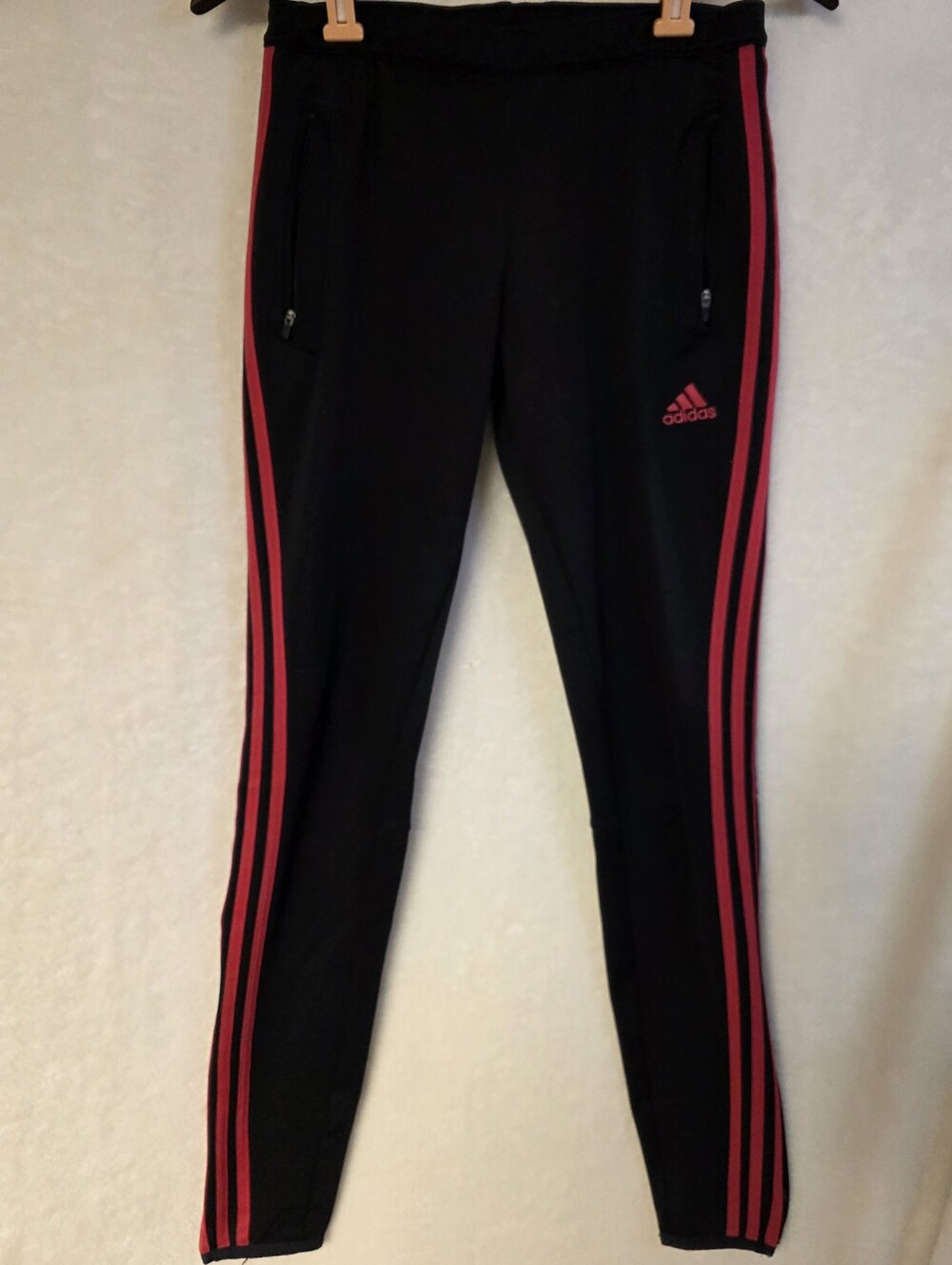 adidas Black With Hot Pink Stripe Details Athletic Joggers Zip Pockets Size Sm.